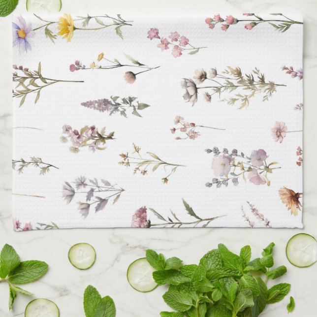 Colourful Flowers, Wildflowers, Garden Flowers Kitchen Towel (Folded)