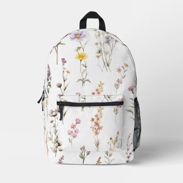 Colourful Flowers, Wildflowers, Garden Flowers Printed Backpack (Front)