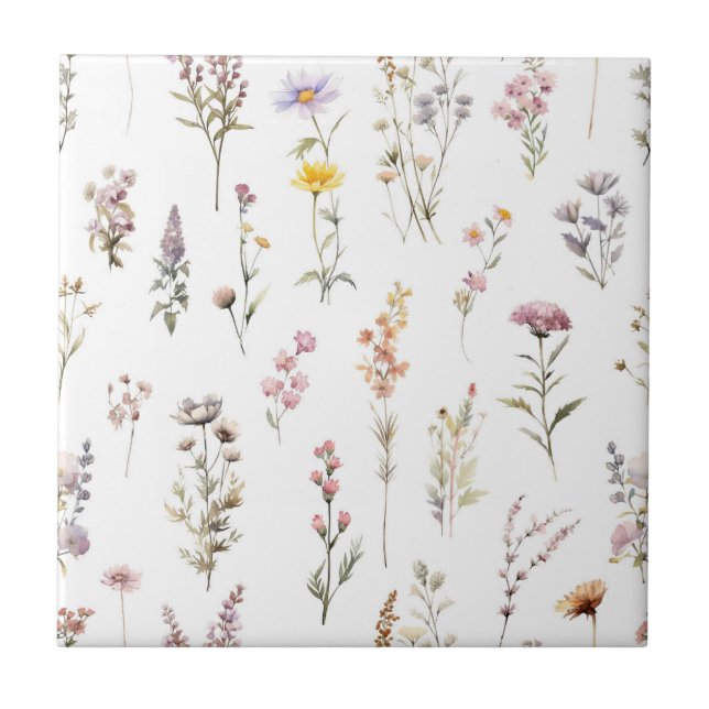 Colourful Flowers, Wildflowers, Garden Flowers Tile (Front)