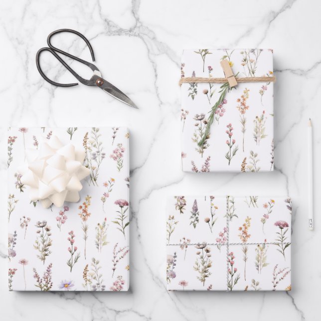 Colourful Flowers, Wildflowers, Garden Flowers Wrapping Paper Sheet (Front)