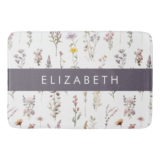 Colourful Flowers, Wildflowers, Greenery, Your Nam Bath Mat (Front)