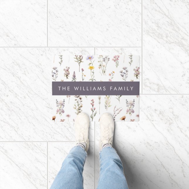 Colourful Flowers, Wildflowers, Greenery, Your Nam Doormat (Indoor)