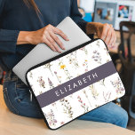 Colourful Flowers, Wildflowers, Greenery, Your Nam Laptop Sleeve<br><div class="desc">Elegant,  stylish and sophisticated pattern with colourful wildflowers. Modern and trendy gift,  perfect for the floral design lover in your life. Personalize by adding your name,  nickname,  monogram or initials.</div>