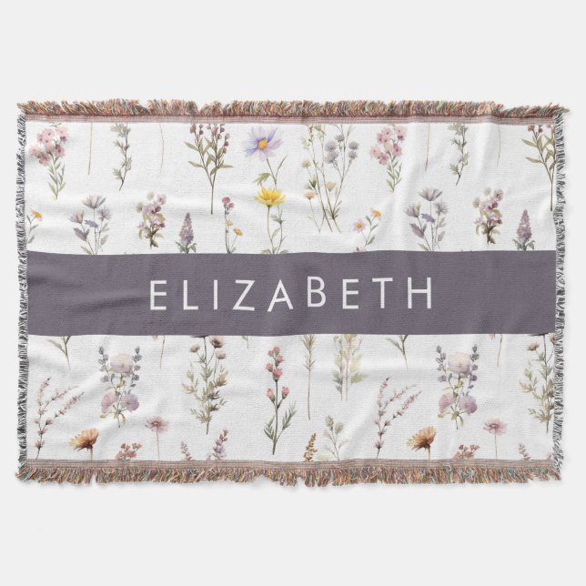 Colourful Flowers, Wildflowers, Greenery, Your Nam Throw Blanket (Front)