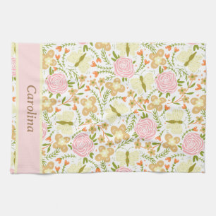 Colourful Flowers With Butterflies Pattern Name Kitchen Towel