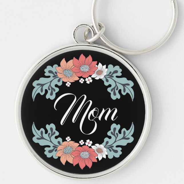Colourful  Flowers  with Mom Keychain (Front)