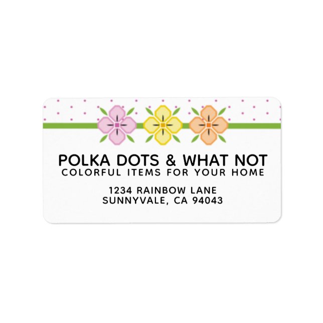 Colourful Flowers with Pink Polka Dots Label (Front)