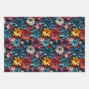 Colourful Flowers Wrapping Paper Sheets
