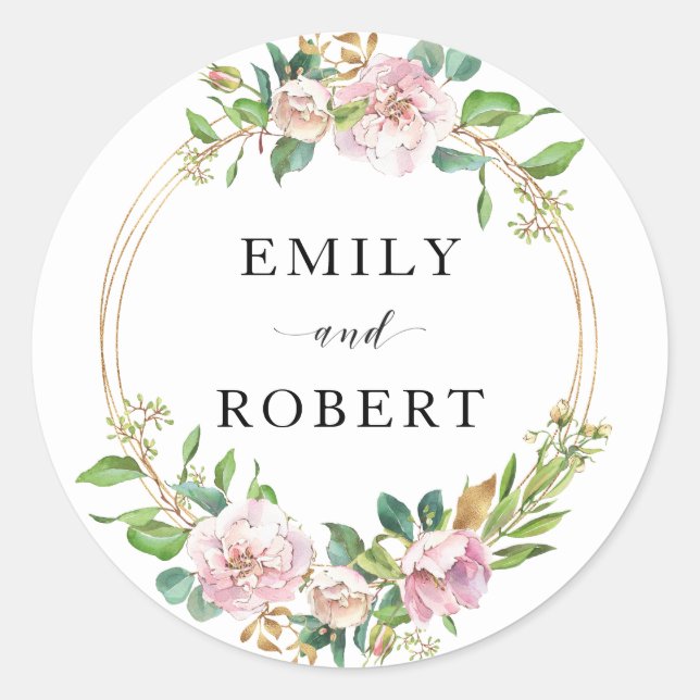 Colourful flowers wreath classic round sticker (Front)