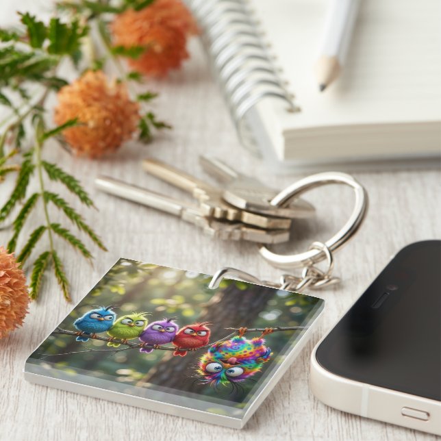 Colourful Fluffy Birdies Keychain (Front Right)