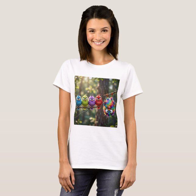 Colourful Fluffy Birdies T-Shirt (Front Full)