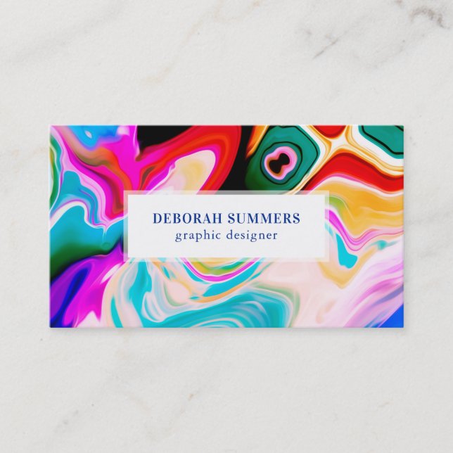 Colourful Fluid Marble Background Business Card (Front)