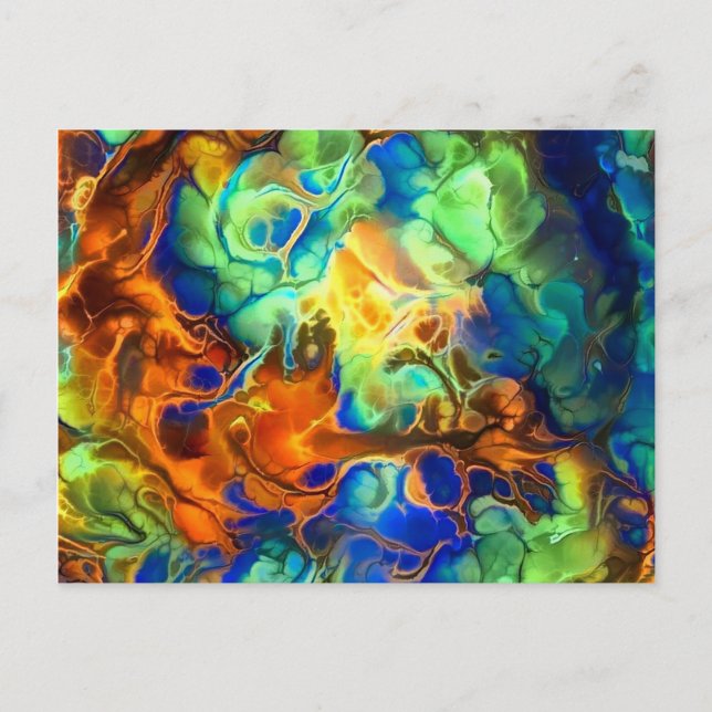 Colourful fluids announcement postcard (Front)
