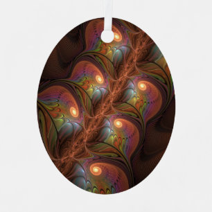 Colourful Fluorescent Abstract Brown Fractal Art Metal Ornament