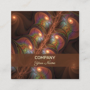 Colourful Fluorescent Abstract Brown Fractal Art Square Business Card