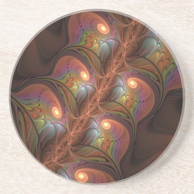 Colourful Fluorescent Abstract Modern Brown Fracta Coaster (Front)