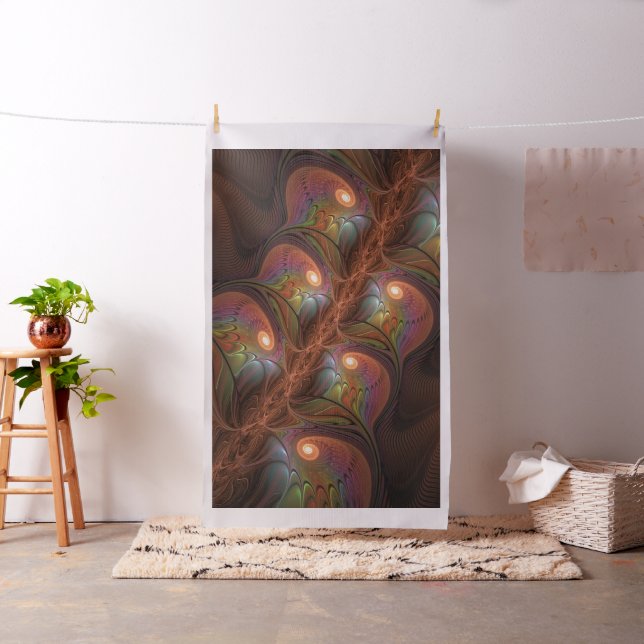 Colourful Fluorescent Abstract Modern Brown Fracta Fabric (In Situ)