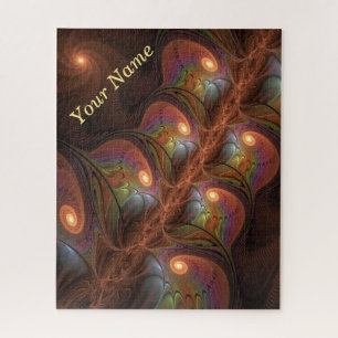 Colourful Fluorescent Abstract Modern Brown Name Jigsaw Puzzle