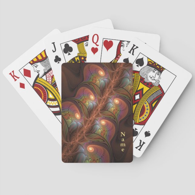 Colourful Fluorescent Abstract Modern Brown Name Playing Cards (Back)