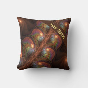 Colourful Fluorescent Abstract Modern Brown Name Throw Pillow