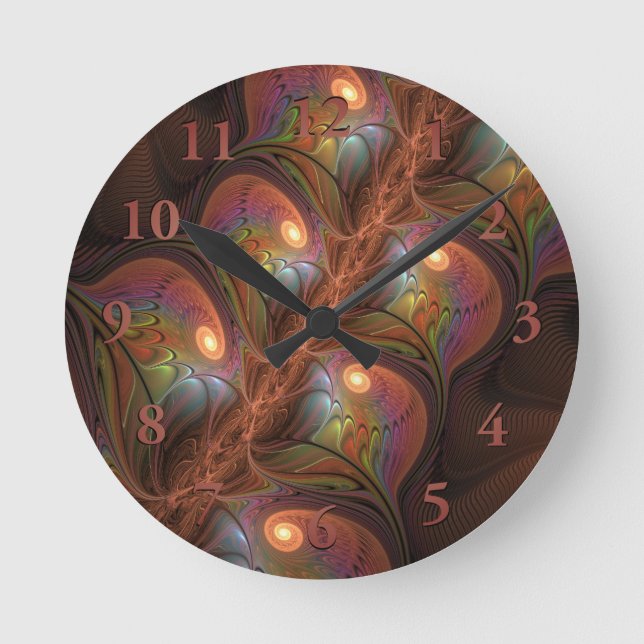 Colourful Fluorescent Abstract Modern Brown Round Clock (Front)
