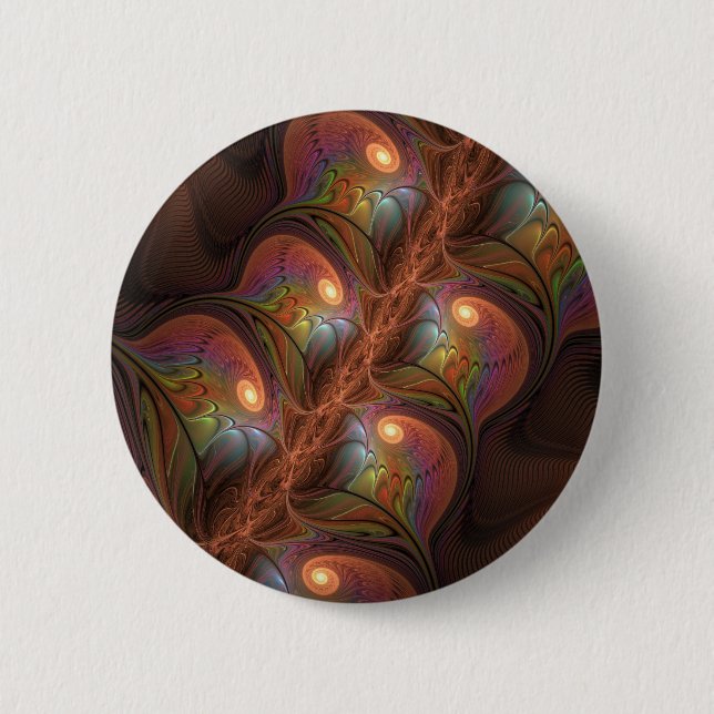 Colourful Fluorescent Abstract Trippy Brown Fracta 2 Inch Round Button (Front)