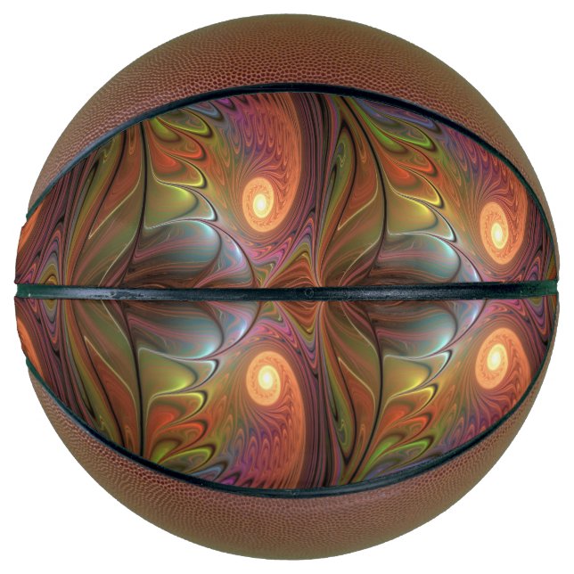 Colourful Fluorescent Abstract Trippy Brown Fracta Basketball (Front)