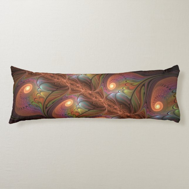 Colourful Fluorescent Abstract Trippy Brown Fracta Body Pillow (Front)