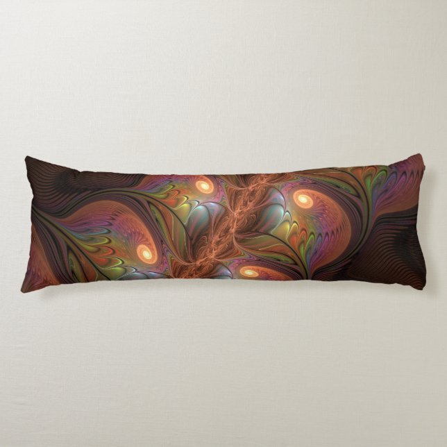 Colourful Fluorescent Abstract Trippy Brown Fracta Body Pillow (Front)