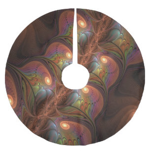 Colourful Fluorescent Abstract Trippy Brown Fracta Brushed Polyester Tree Skirt
