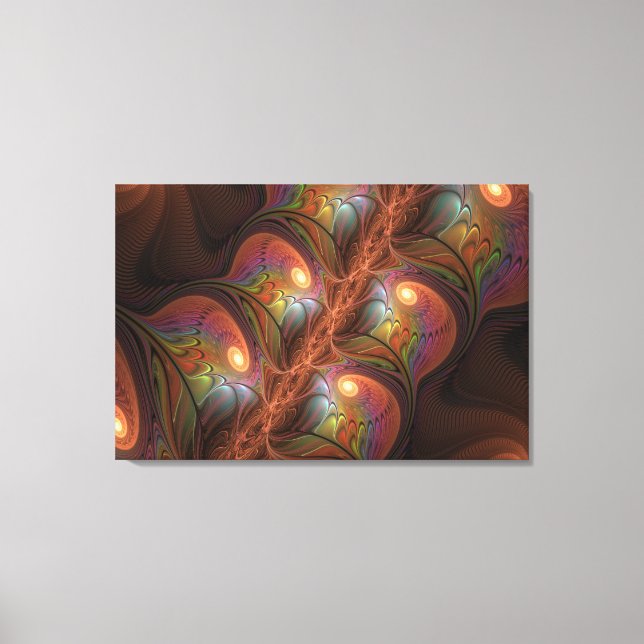 Colourful Fluorescent Abstract Trippy Brown Fracta Canvas Print (Front)