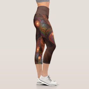 Colourful Fluorescent Abstract Trippy Brown Fracta Capri Leggings