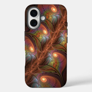 Colourful Fluorescent Abstract Trippy Brown Fracta iPhone 16 Case