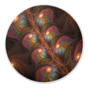 Colourful Fluorescent Abstract Trippy Brown Fracta Ceramic Knob