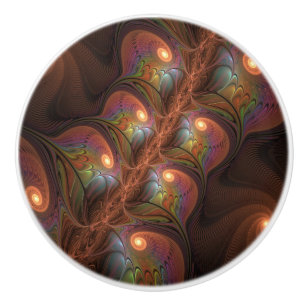 Colourful Fluorescent Abstract Trippy Brown Fracta Ceramic Knob