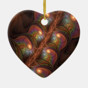 Colourful Fluorescent Abstract Trippy Brown Fracta Ceramic Ornament