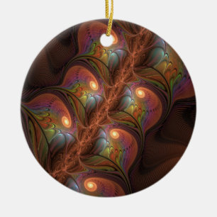 Colourful Fluorescent Abstract Trippy Brown Fracta Ceramic Ornament