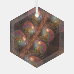 Colourful Fluorescent Abstract Trippy Brown Fracta Glass Ornament