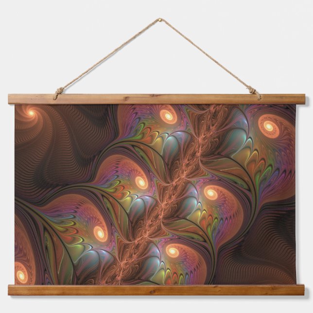 Colourful Fluorescent Abstract Trippy Brown Fracta Hanging Tapestry (Front)