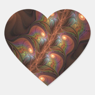 Colourful Fluorescent Abstract Trippy Brown Fracta Heart Sticker