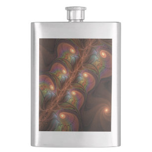 Colourful Fluorescent Abstract Trippy Brown Fracta Hip Flask