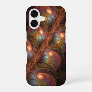 Colourful Fluorescent Abstract Trippy Brown Fracta iPhone 16 Case