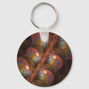 Colourful Fluorescent Abstract Trippy Brown Fracta Keychain
