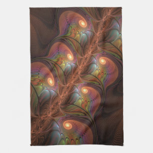 Colourful Fluorescent Abstract Trippy Brown Fracta Kitchen Towel