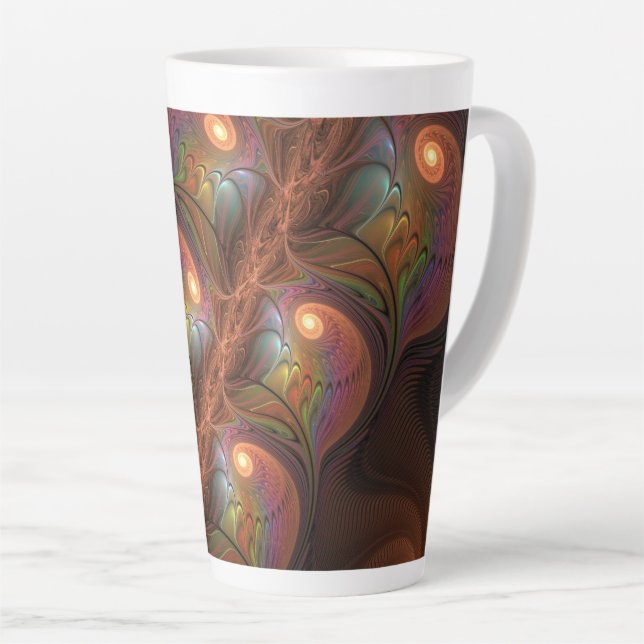 Colourful Fluorescent Abstract Trippy Brown Fracta Latte Mug (Right Angle)