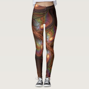 Colourful Fluorescent Abstract Trippy Brown Fracta Leggings