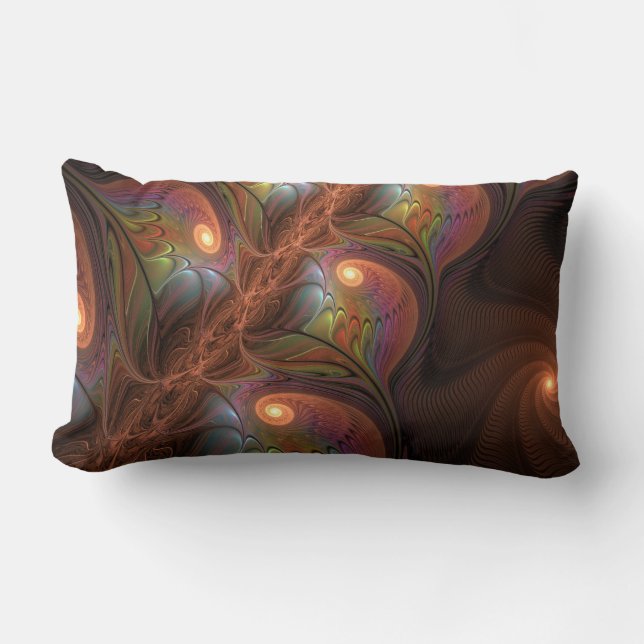 Colourful Fluorescent Abstract Trippy Brown Fracta Lumbar Pillow (Front)