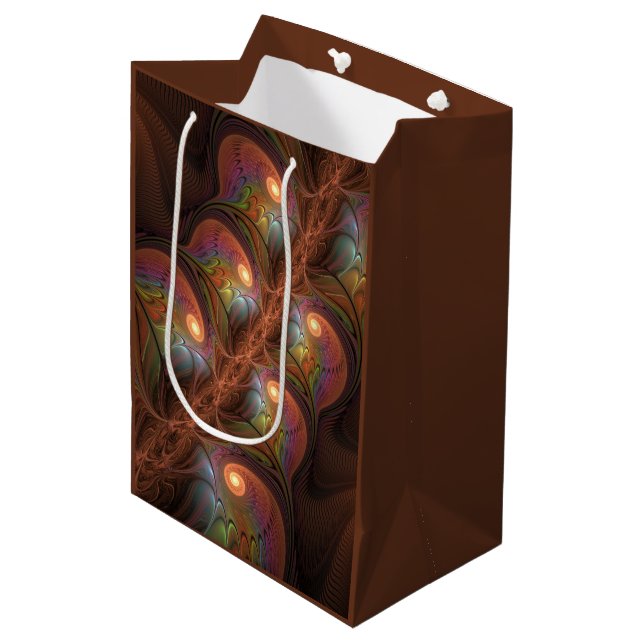 Colourful Fluorescent Abstract Trippy Brown Fracta Medium Gift Bag (Front Angled)