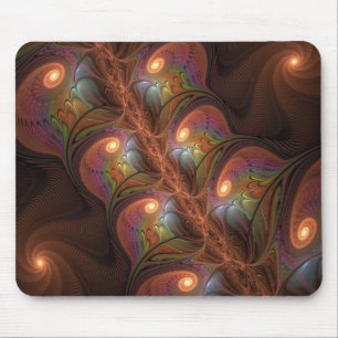 Colourful Fluorescent Abstract Trippy Brown Fracta Mouse Pad