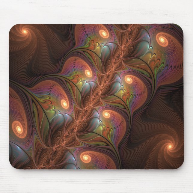Colourful Fluorescent Abstract Trippy Brown Fracta Mouse Pad (Front)